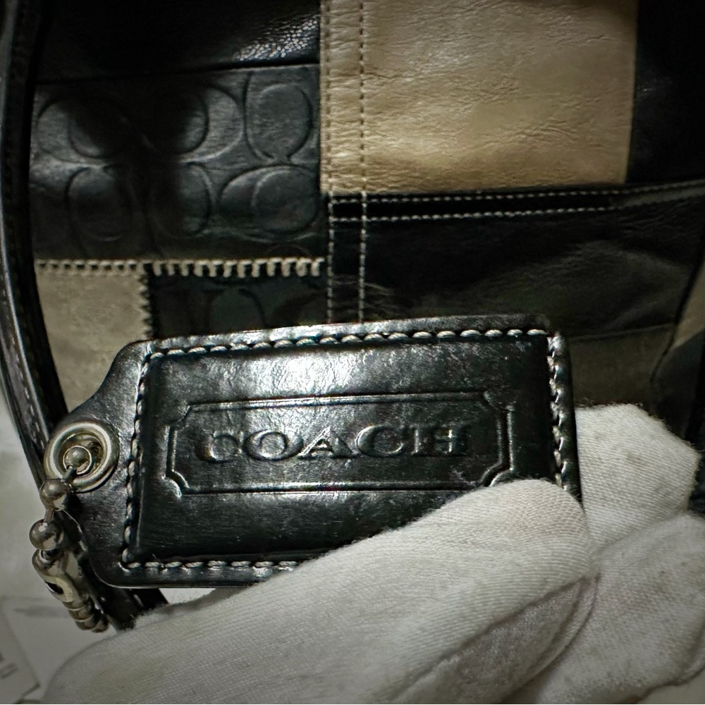 Rare Vintage Y2K style Coach Tote bag Black and Cream Patchwork shoulder bag - Picture 10 of 17